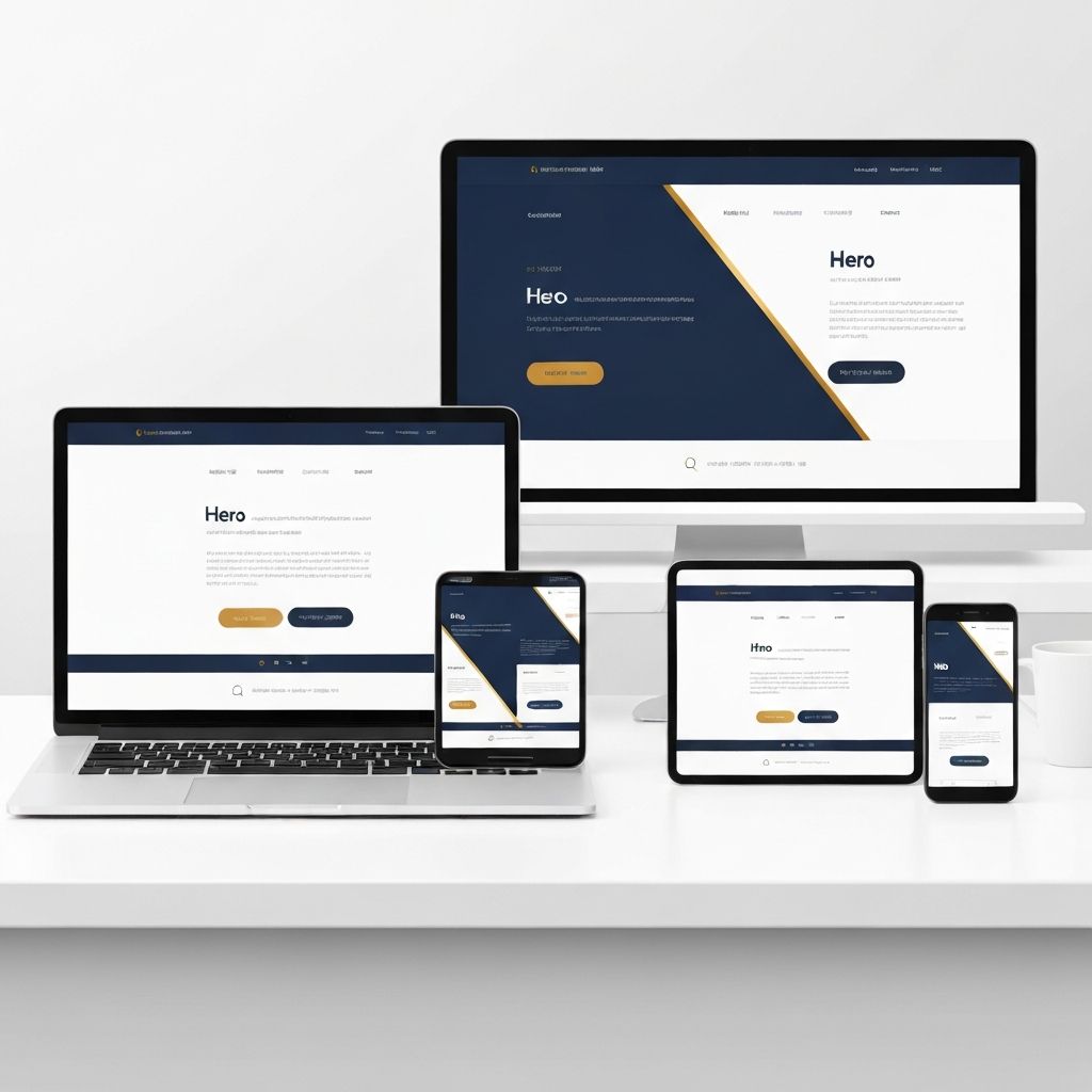 Professional website design mockup showing responsive design on multiple devices